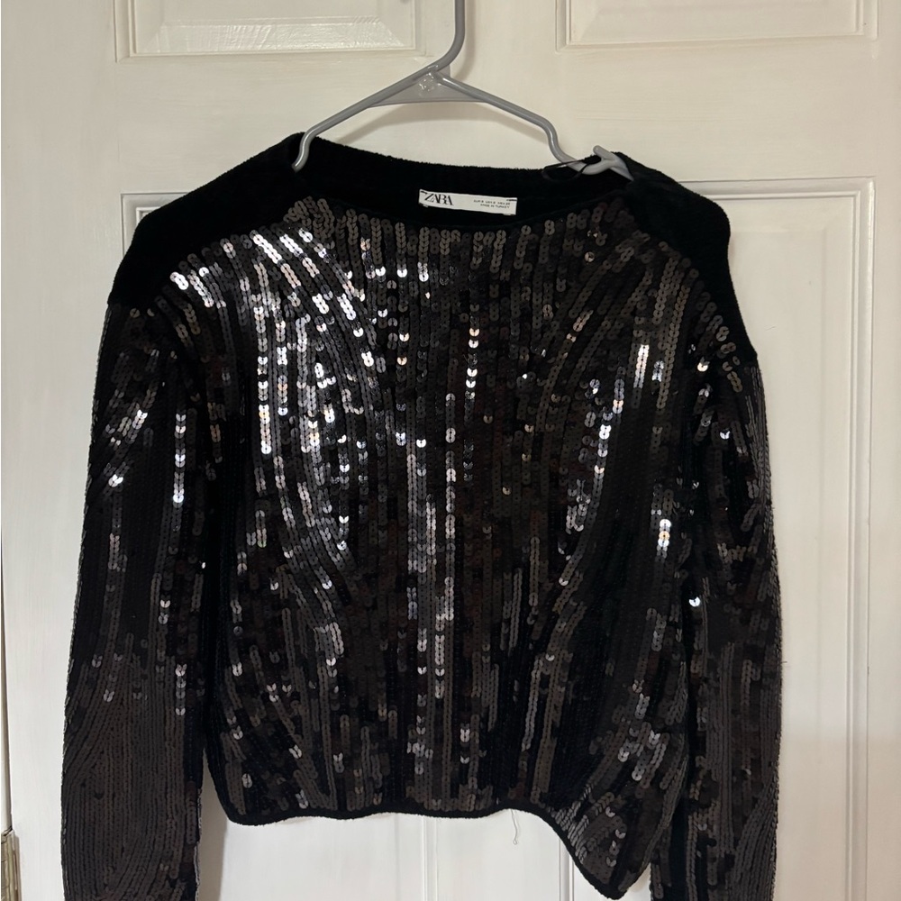 Zara Black Sequin Long-Sleeve Sweater - Picture 2 of 4